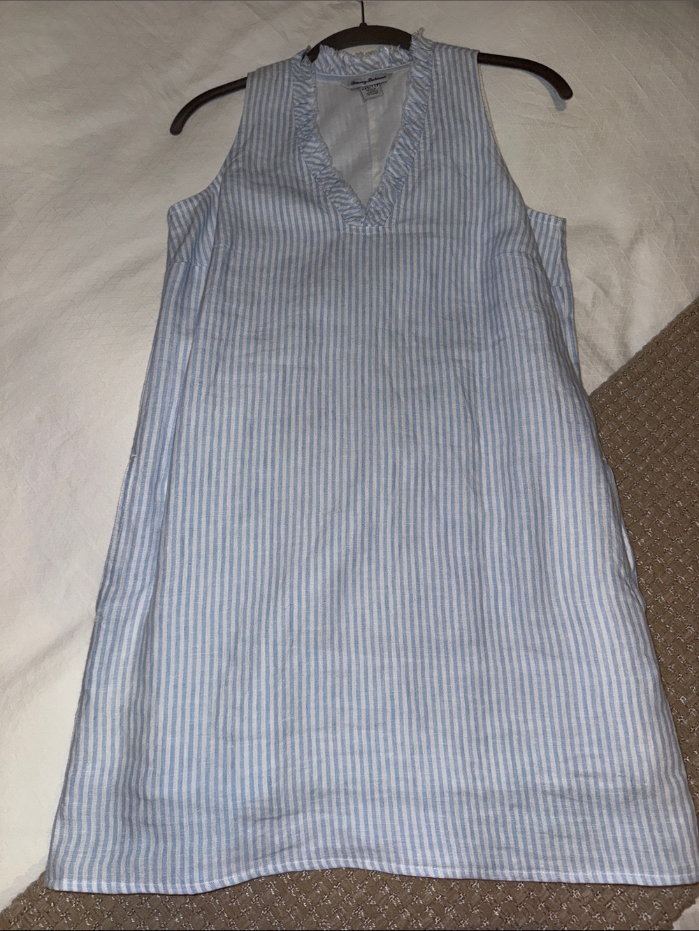 Tommy Bahama Blue and White Striped Sleeveless Mini Dress